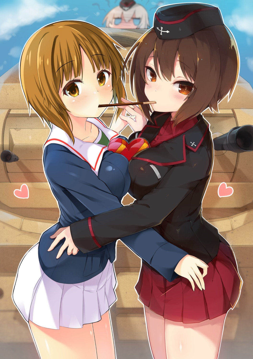 girls_und_panzer itsumi_erika nishizumi_maho nishizumi_miho symmetrical_docking tefun uniform valentine