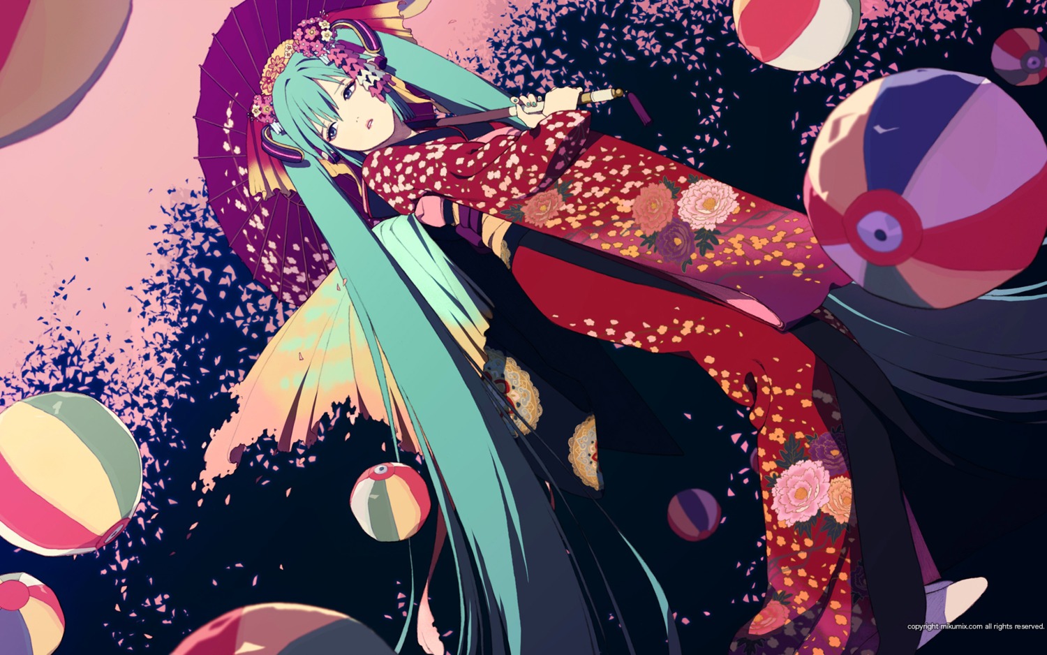 hatsune_miku honya_lala kimono vocaloid wallpaper