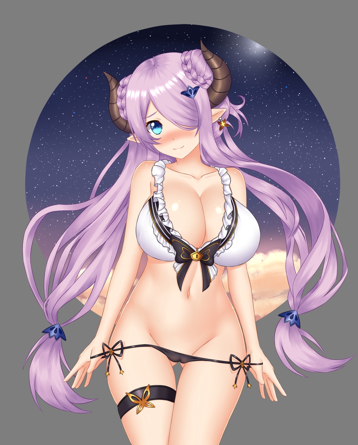 bikini cameltoe chechoski cleavage garter granblue_fantasy horns narumeia_(granblue_fantasy) panty_pull pointy_ears swimsuits transparent_png undressing