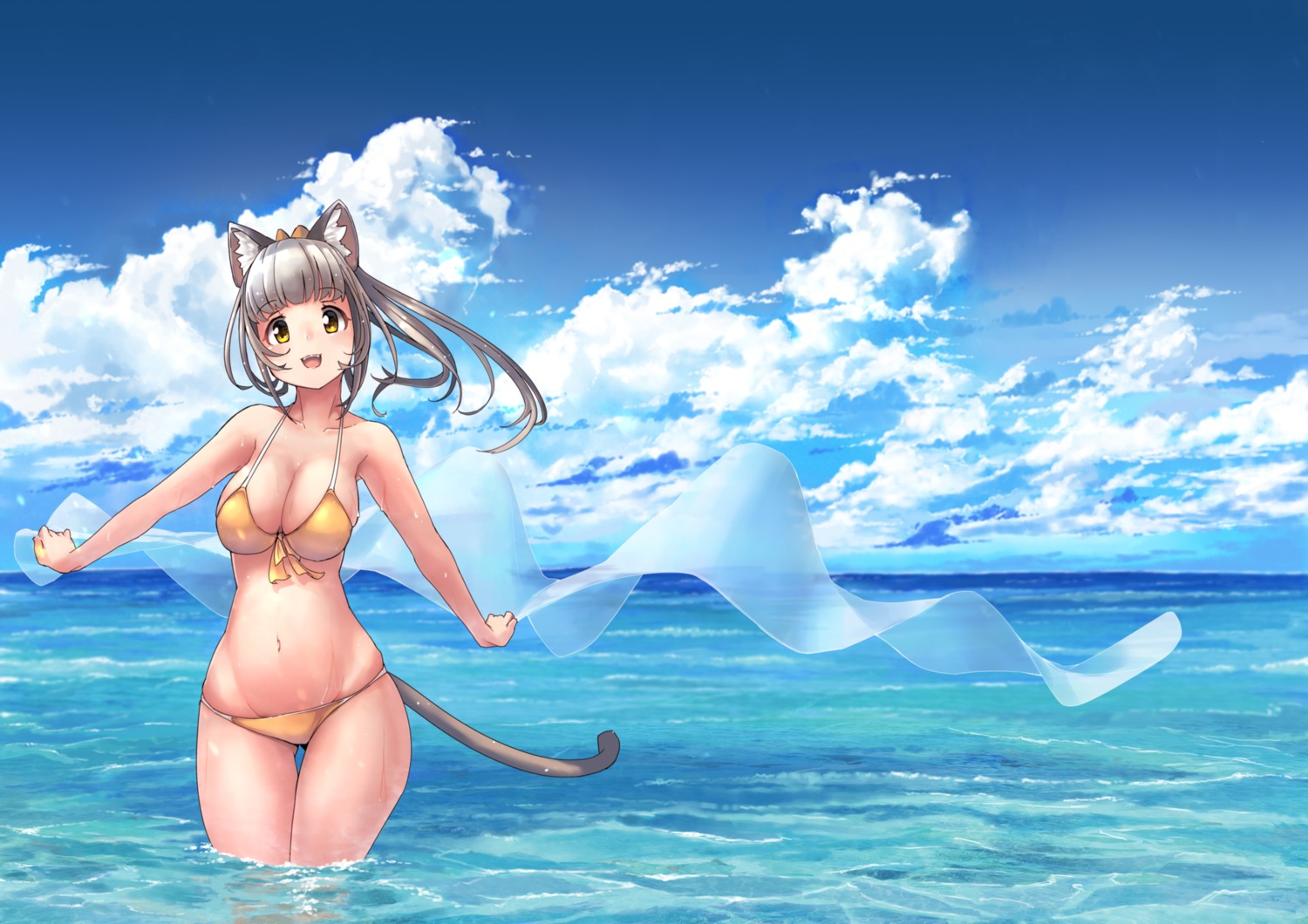 animal_ears arukiru bikini cleavage swimsuits tail wet