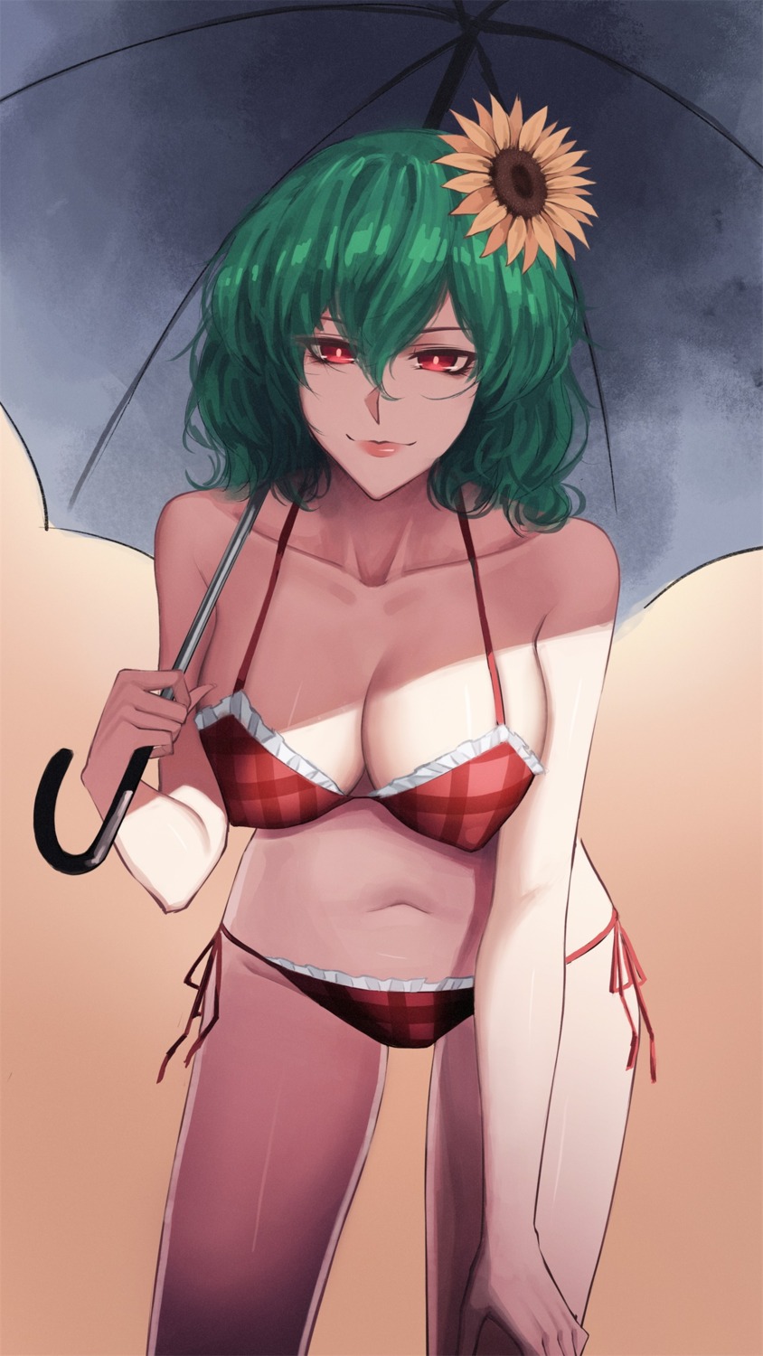 bikini cleavage erect_nipples kazami_yuuka red-d swimsuits touhou umbrella