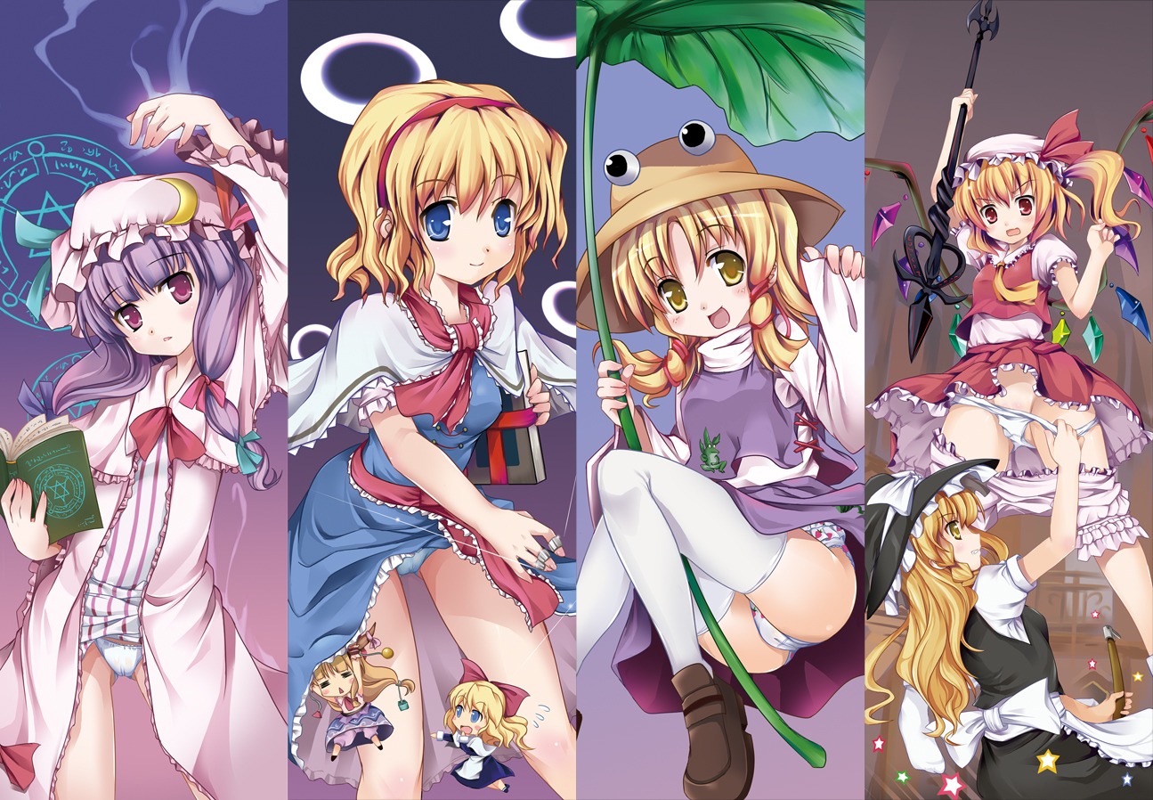 alice_margatroid flandre_scarlet ibuki_suika kirisame_marisa moriya_suwako pantsu patchouli_knowledge shanghai_doll tomusooya touhou