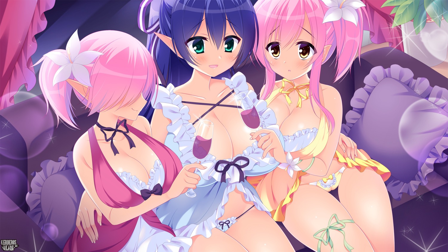 breast_hold cameltoe cleavage kerberos_blade naked_apron pantsu pointy_ears wallpaper yuyumatsu