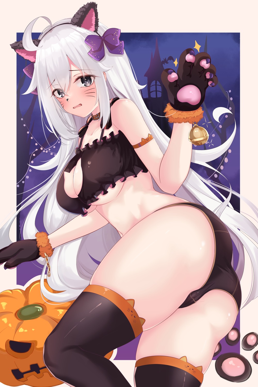 animal_ears halloween nekomimi pantsu seiren_(kkh2052) thighhighs