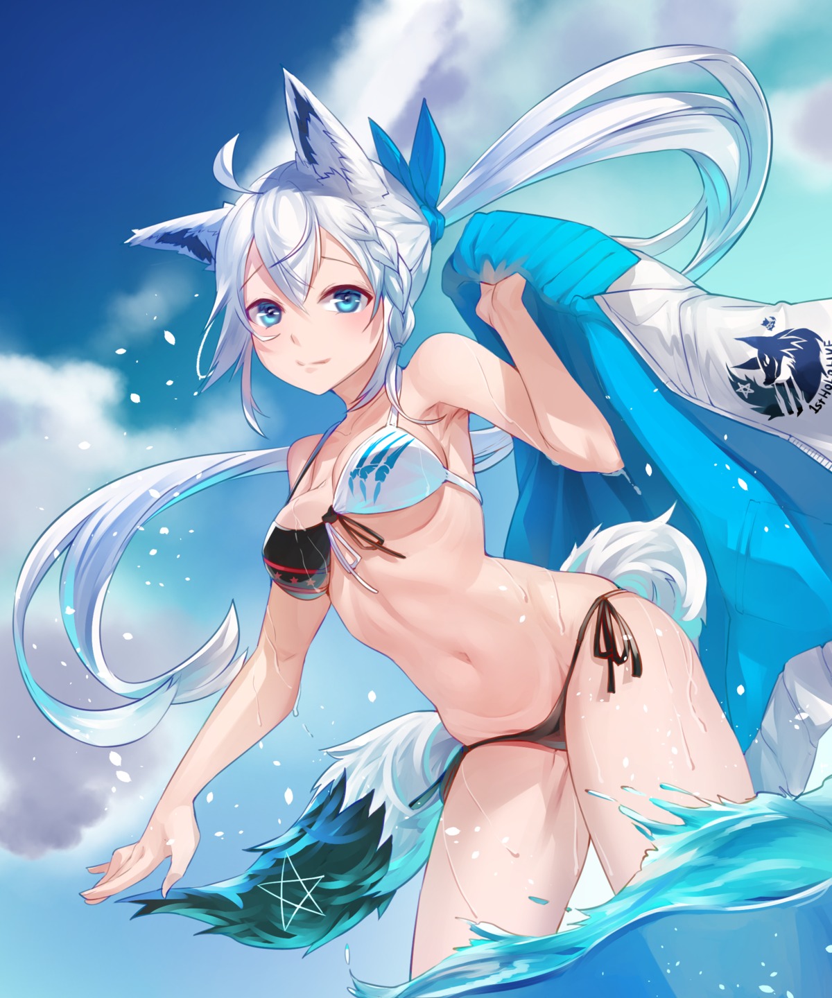 animal_ears arpeggio_kaga bikini hololive hololive_gamers kitsune shirakami_fubuki swimsuits tail wet