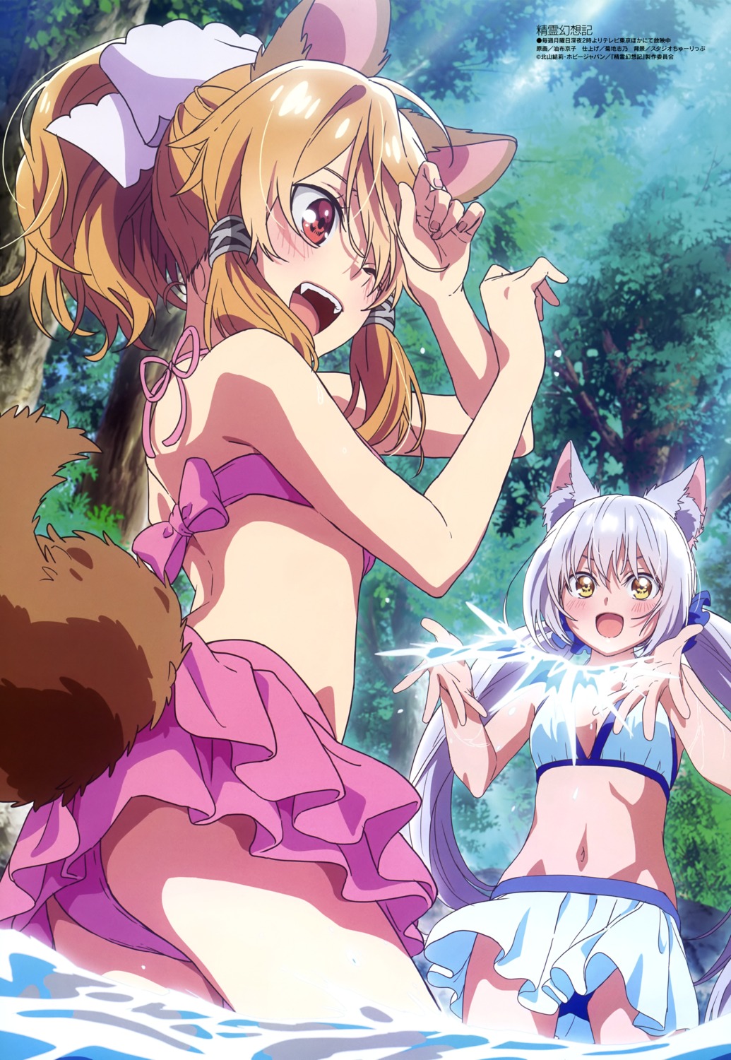 animal_ears ass bikini cleavage latifa seirei_gensouki skirt_lift swimsuits tail wet yufu_kyouko