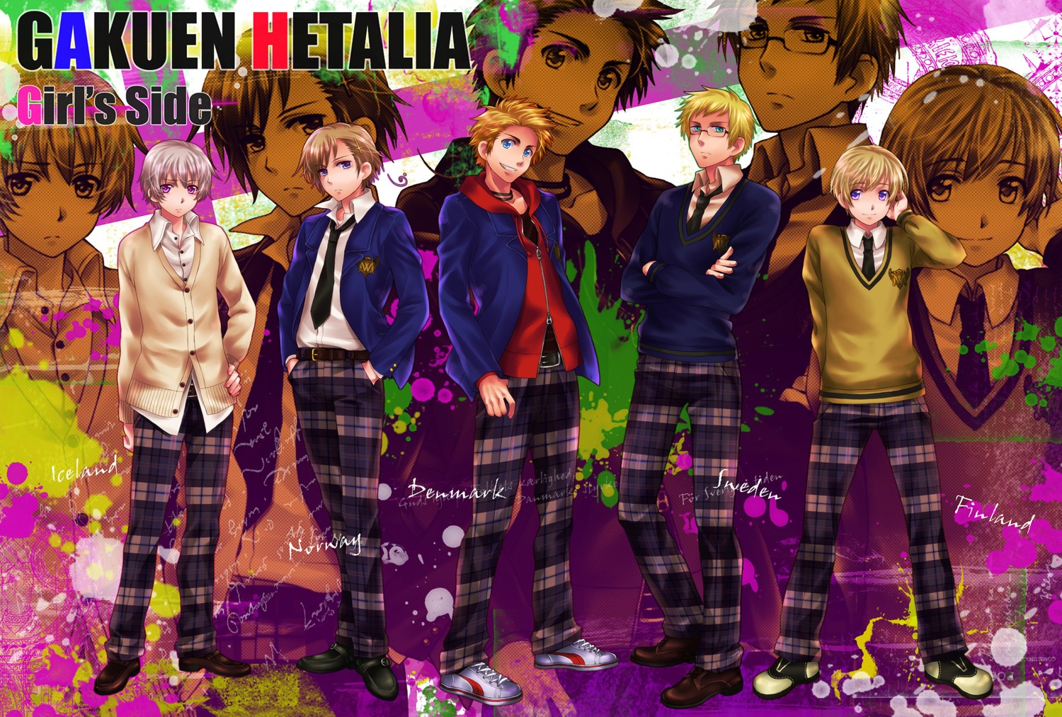 denmark finland hetalia_axis_powers iceland male norway sweden yuuto