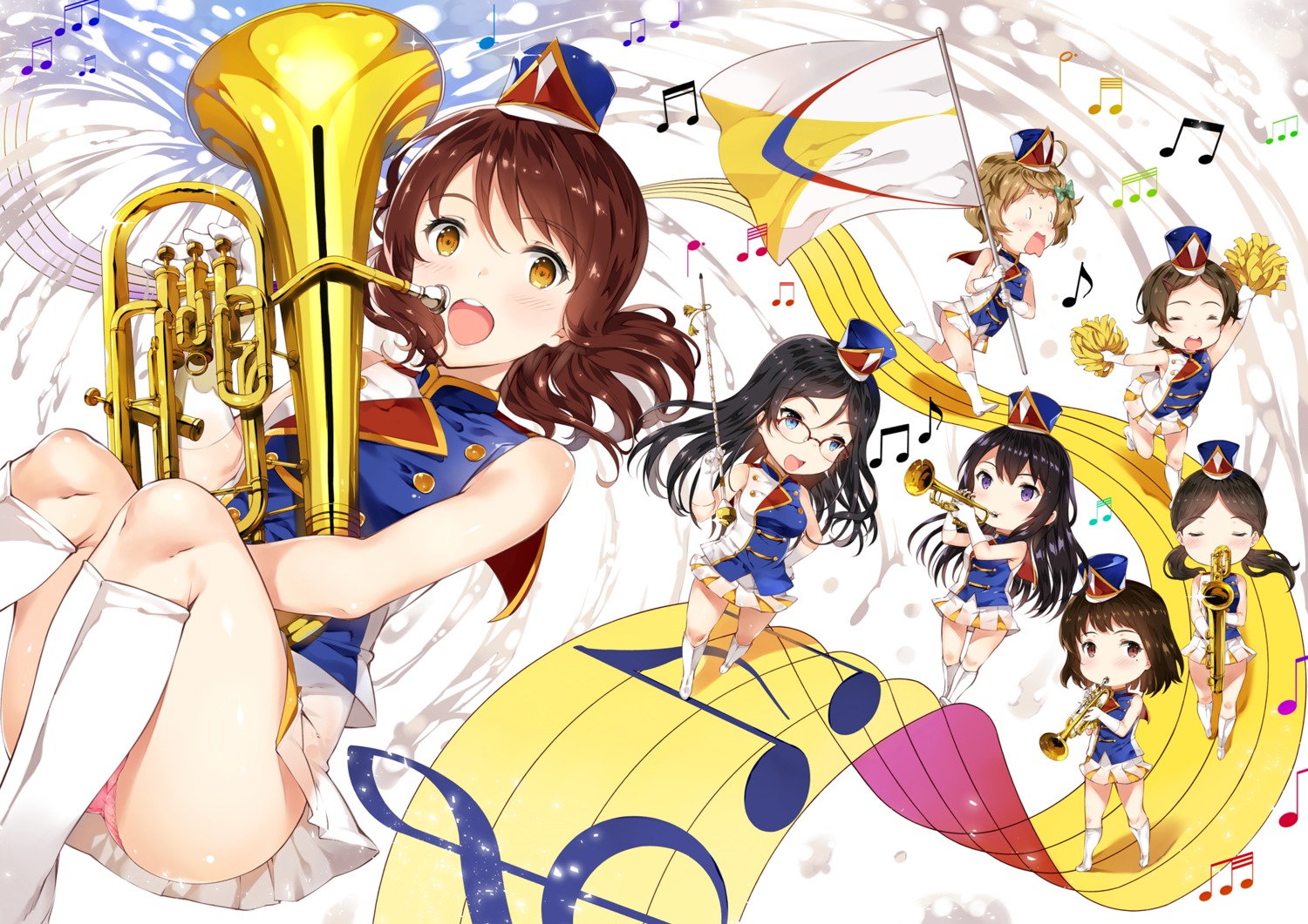 chibi hibike!_euphonium katou_hazuki_(hibike!_euphonium) kawashima_sapphire kousaka_reina megane nakaseko_kaori ogasawara_haruka oumae_kumiko pantsu tachibana_yuu tanaka_asuka uniform