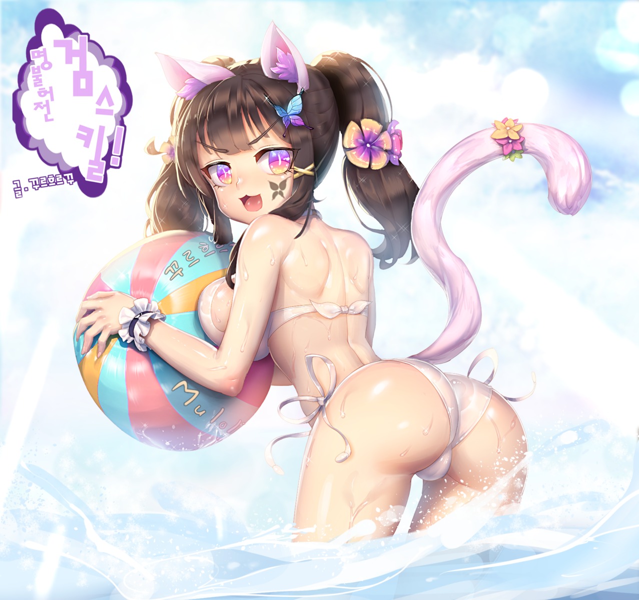 animal_ears ass bikini cameltoe muloli nekomimi swimsuits tail wet