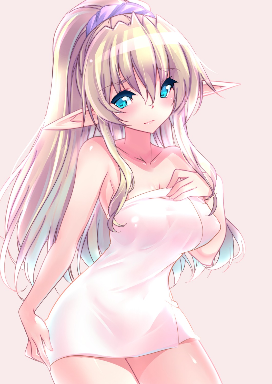 alicesoft cleavage elf emily_sinclair fujishimasei_1_gou pastel_chime_3 pointy_ears towel