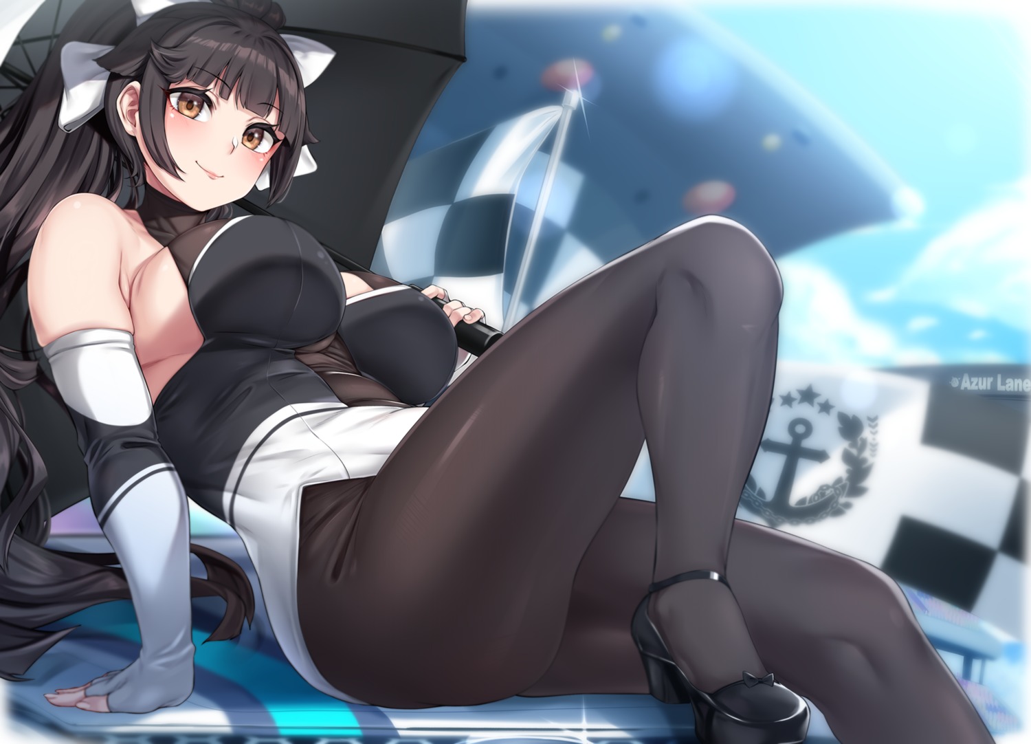 azur_lane bodysuit heels moisture_(chichi) takao_(azur_lane) umbrella