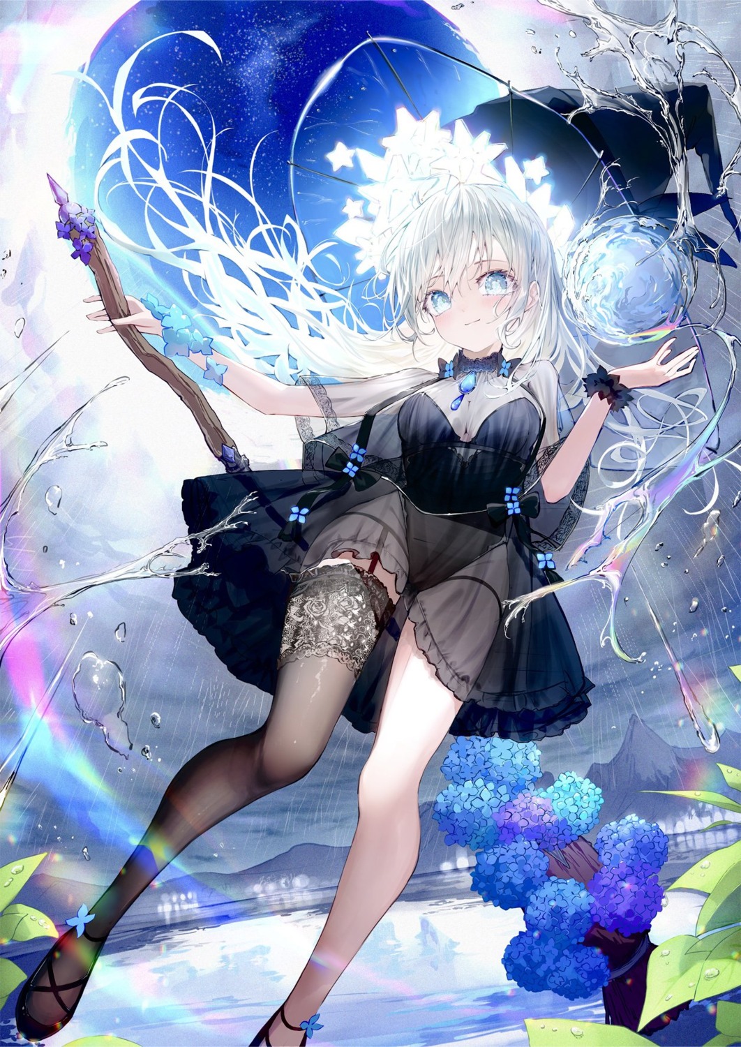 dress garter leotard negimapurinn no_bra see_through stockings thighhighs weapon wet witch