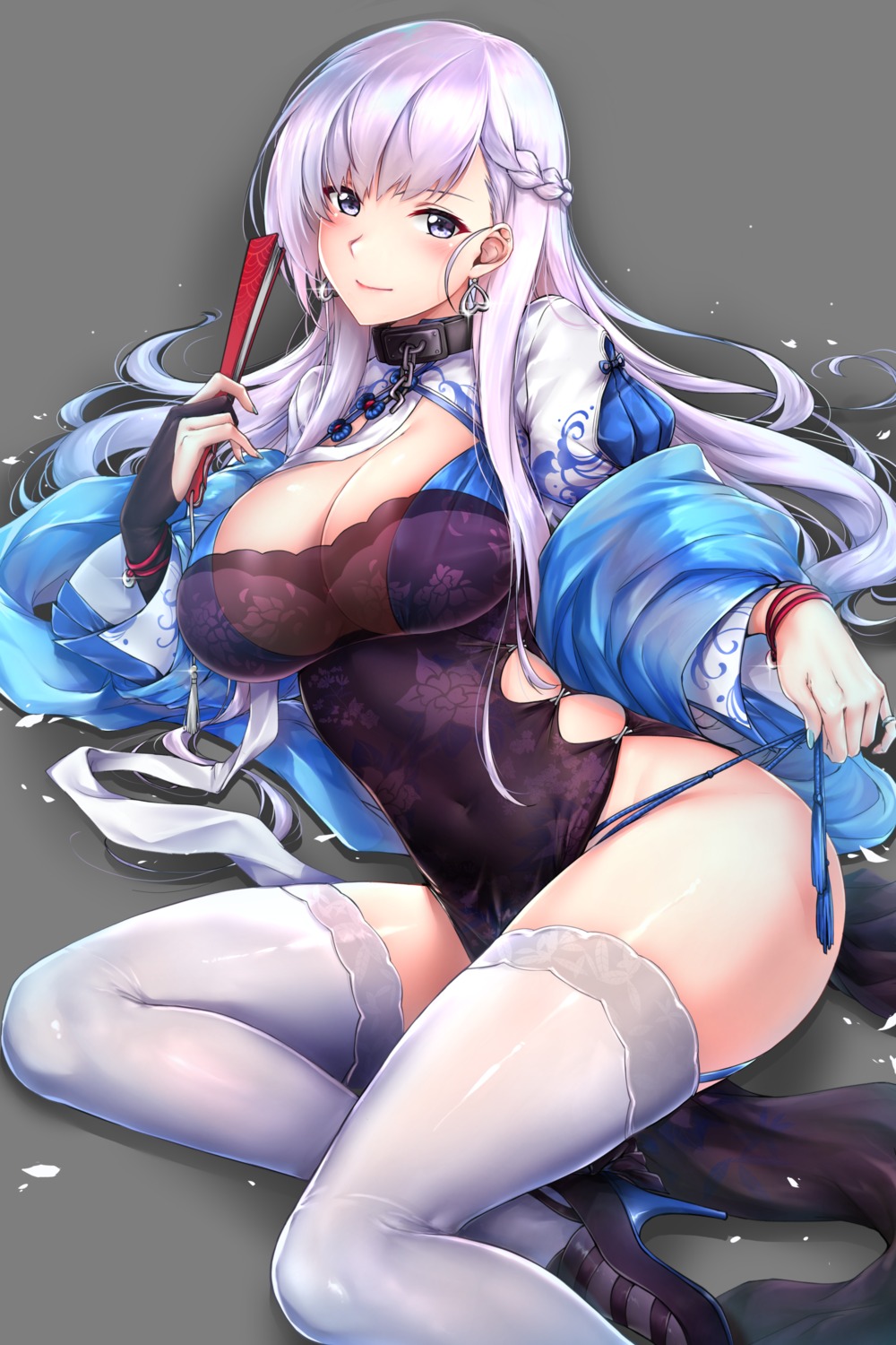 azur_lane belfast_(azur_lane) chinadress cleavage heels pantsu rei_kun see_through string_panties thighhighs transparent_png undressing