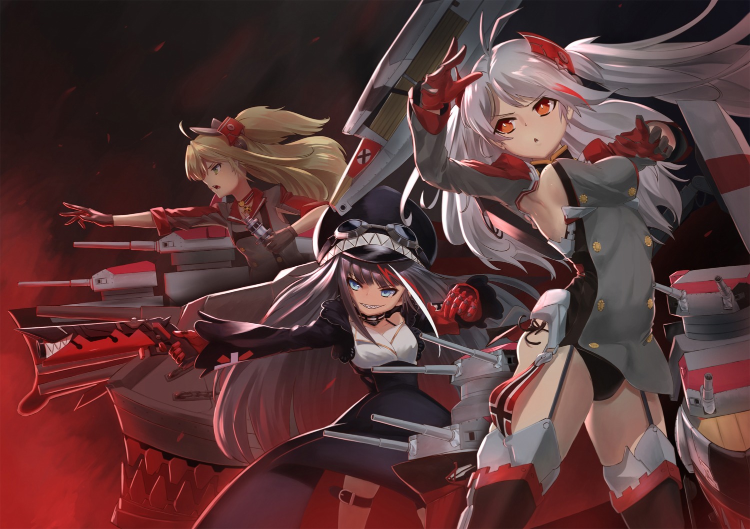 admiral_hipper_(azur_lane) azur_lane carbon12th deutschland_(azur_lane) garter gun pantsu prinz_eugen_(azur_lane) stockings string_panties thighhighs uniform