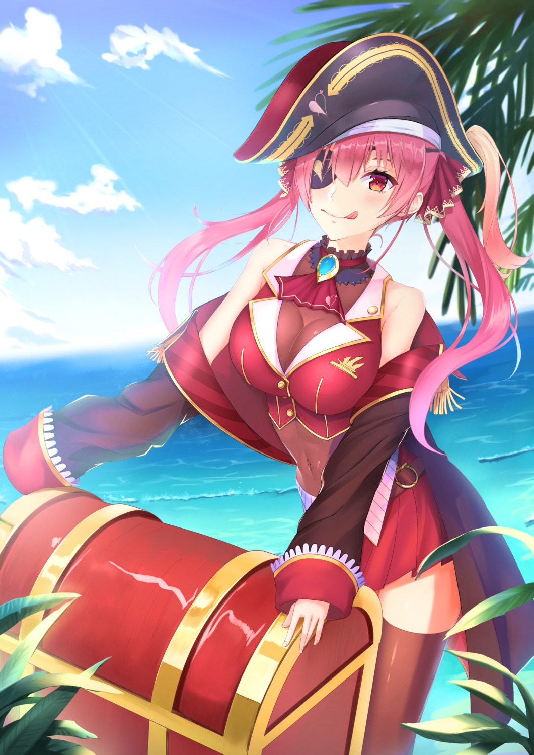 eyepatch hololive houshou_marine pirate sion_owatas thighhighs