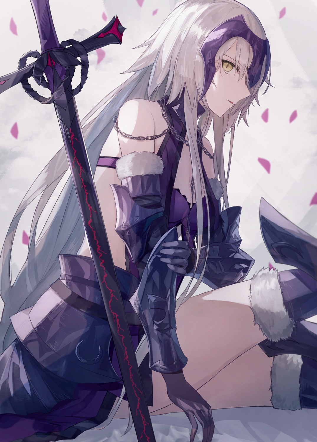armor cleavage fate/grand_order jeanne_d'arc jeanne_d'arc_(alter)_(fate) sword thighhighs thkani