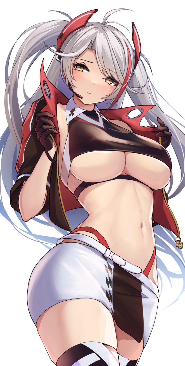 azur_lane erect_nipples no_bra oserotto pantsu prinz_eugen_(azur_lane) thighhighs underboob