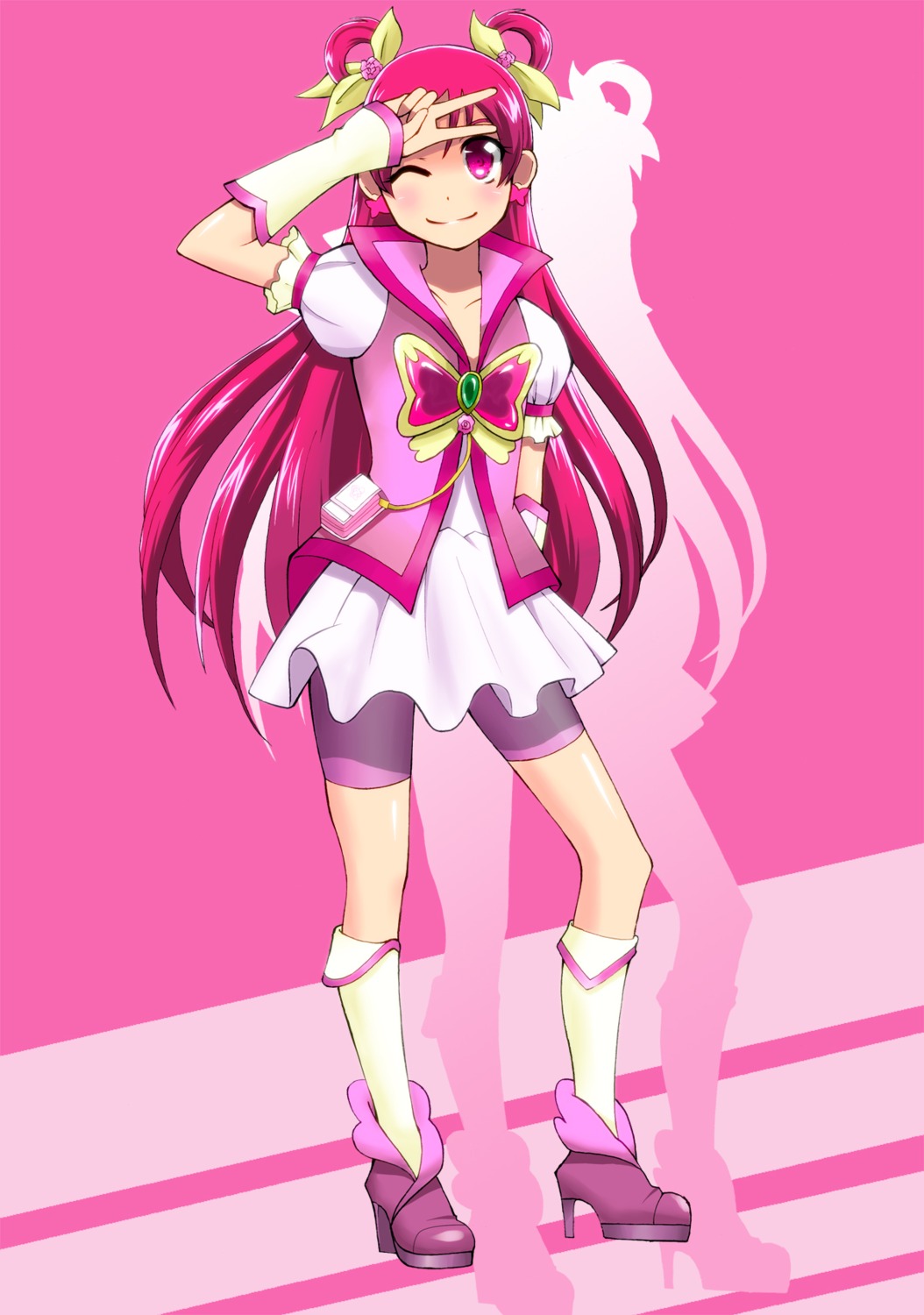 bike_shorts dress gyuuniku pretty_cure yes!_precure_5 yumehara_nozomi