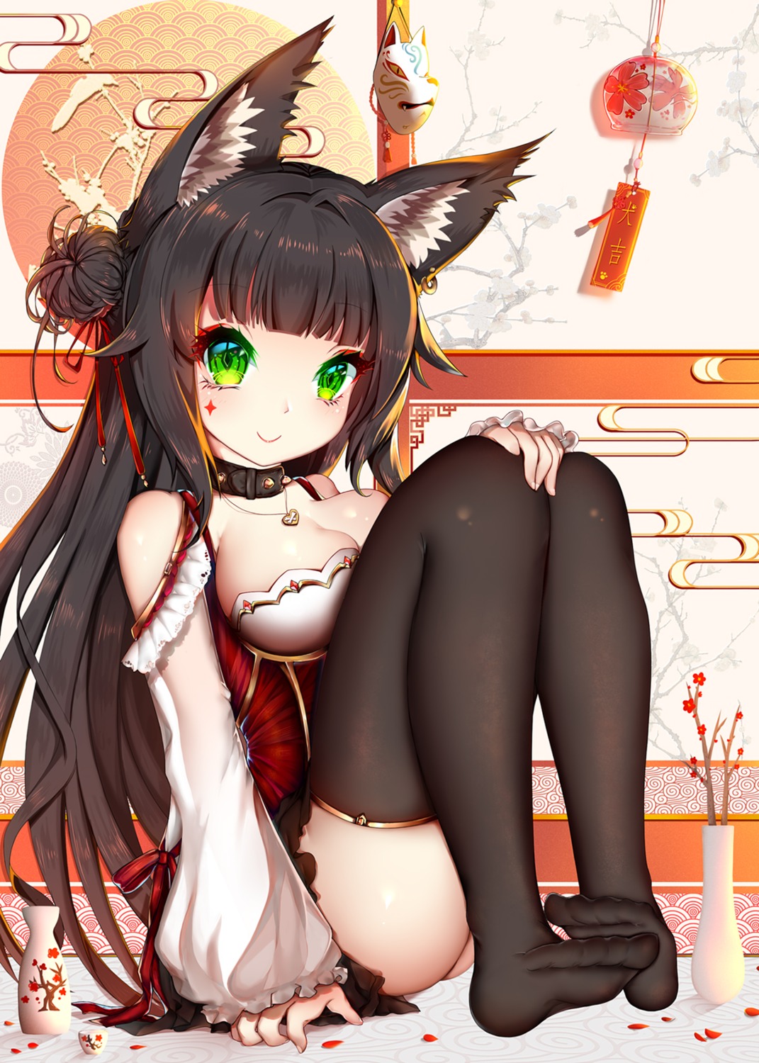 animal_ears cleavage feet isy skirt_lift thighhighs