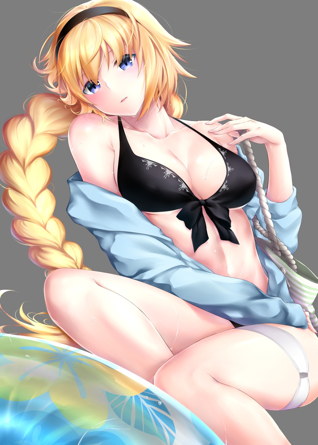 bikini cleavage fate/grand_order garter jeanne_d'arc jeanne_d'arc_(fate) open_shirt rei_kun swimsuits transparent_png