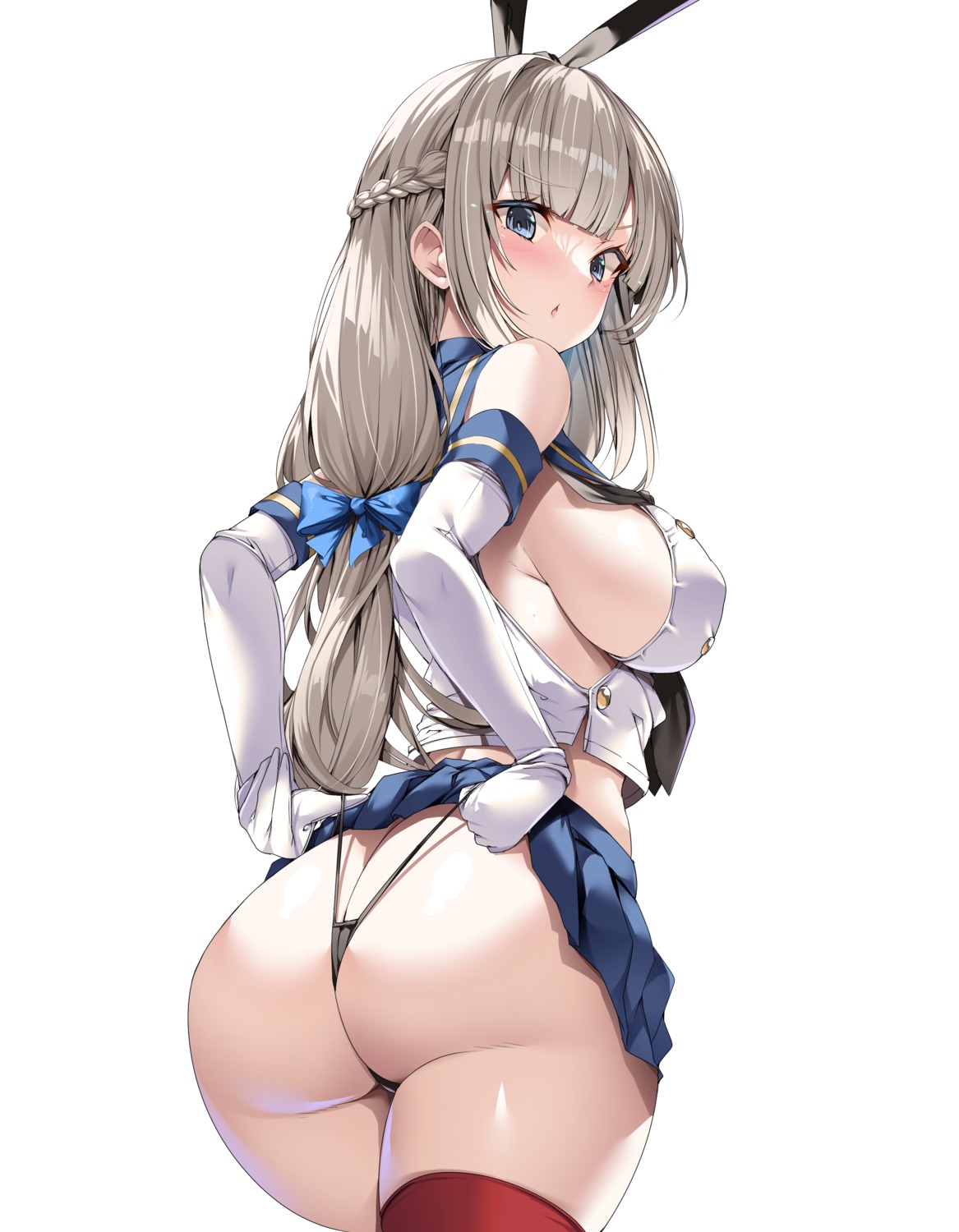 ass cosplay kantai_collection maryland_(kancolle) no_bra pantsu shimakaze_(kancolle) skirt_lift thighhighs thong torisan uniform