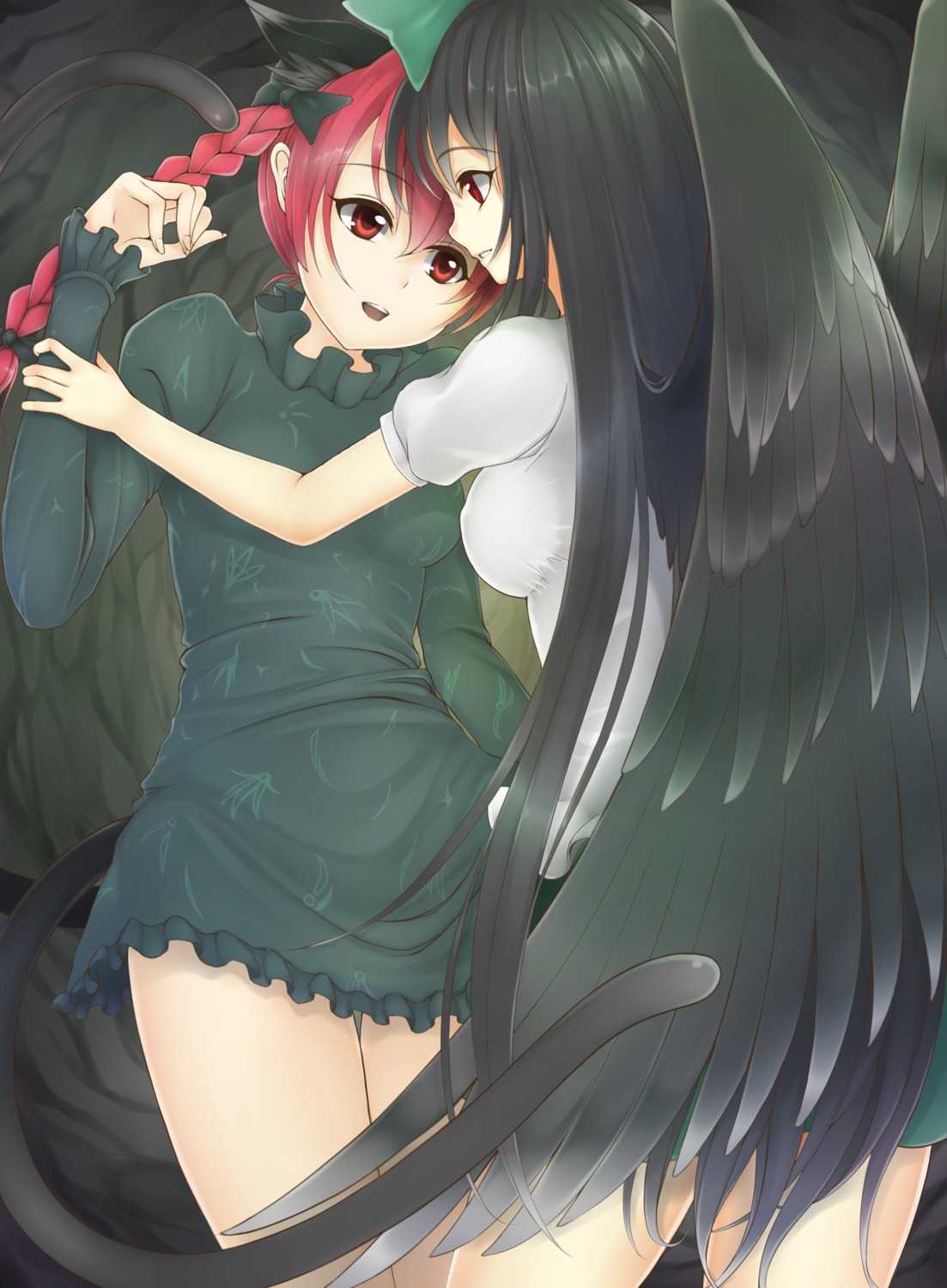 animal_ears aogu kaenbyou_rin reiuji_utsuho tail touhou wings