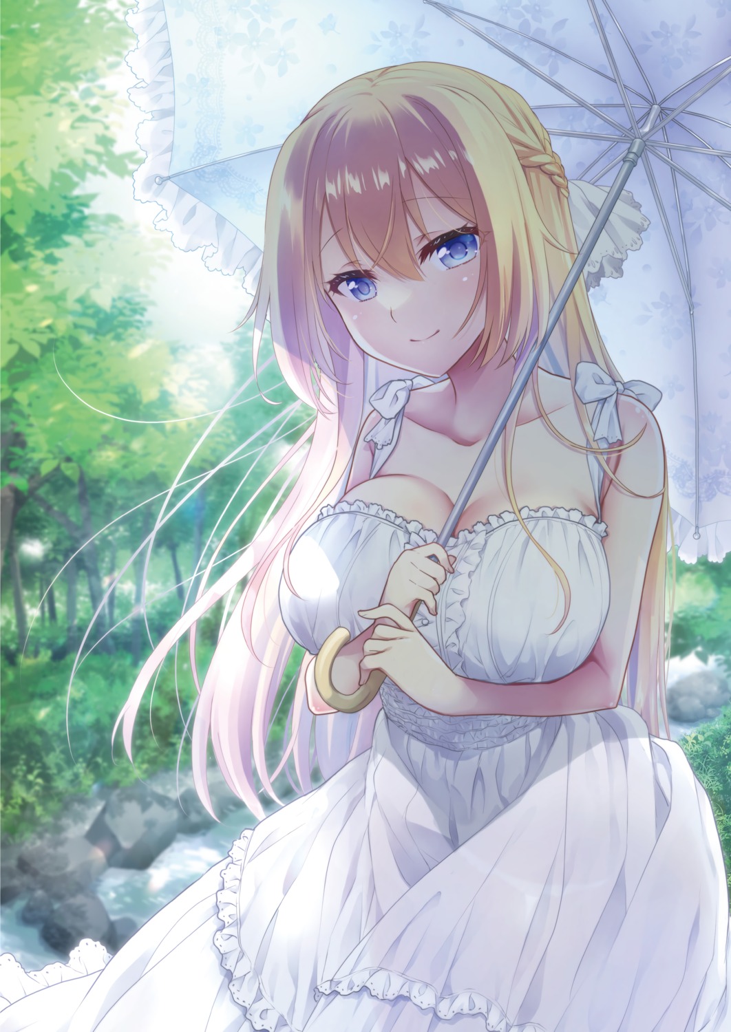 breast_hold dress mori_marimo no_bra summer_dress umbrella