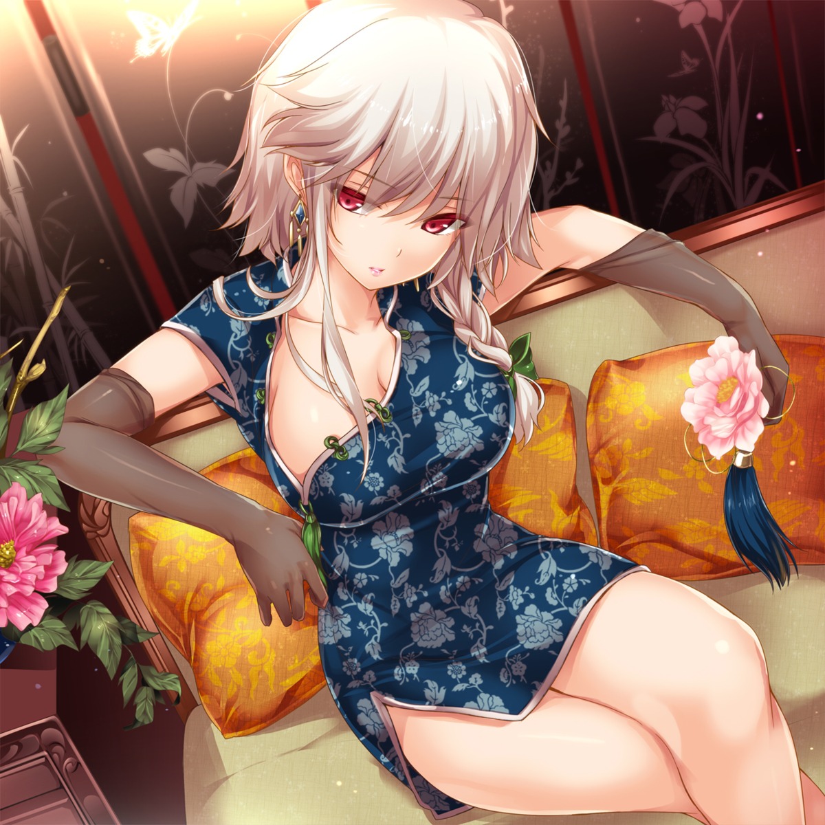 chinadress cleavage izayoi_sakuya monety no_bra open_shirt touhou