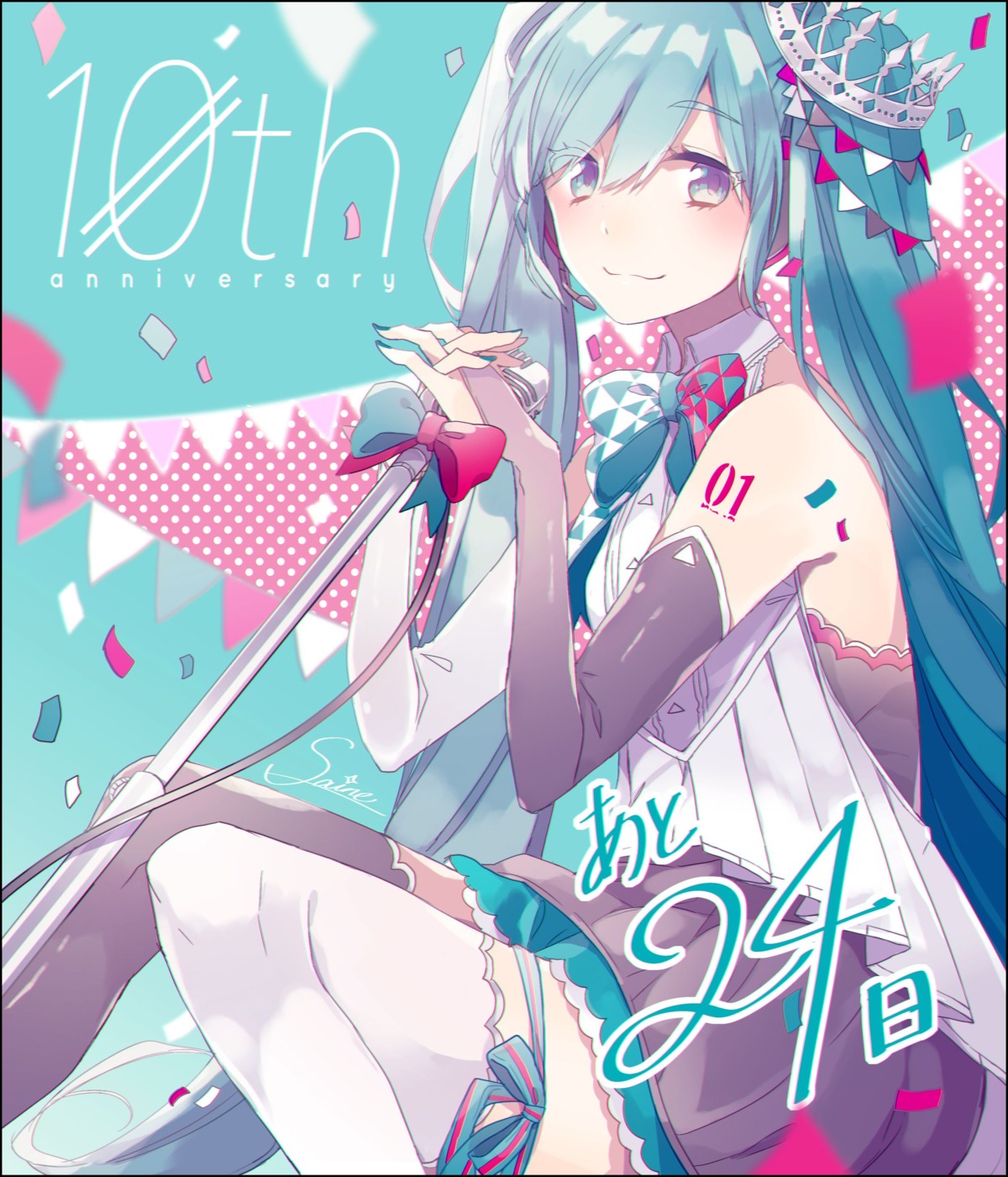 hatsune_miku headphones saine tattoo thighhighs vocaloid