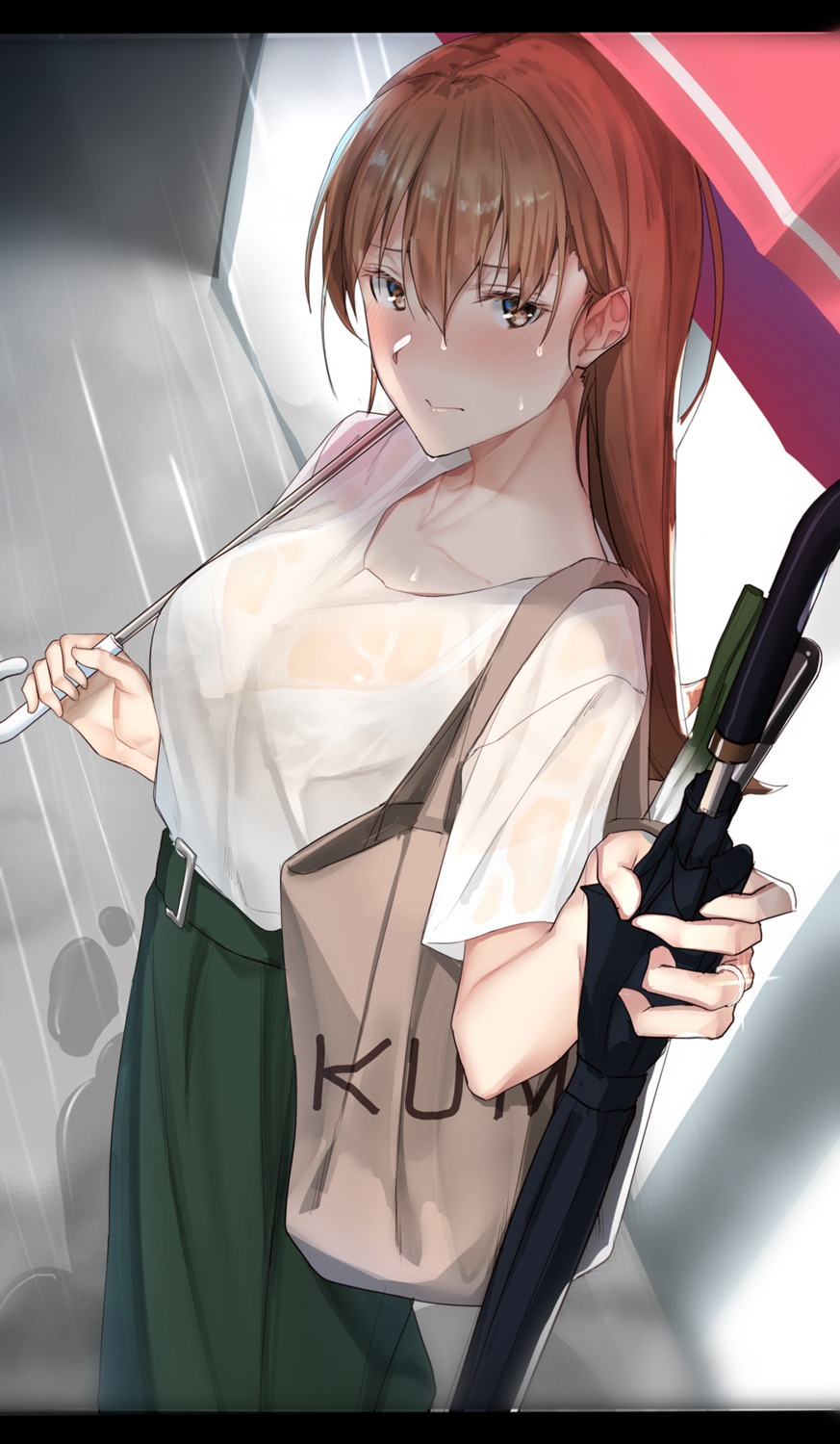 bra kantai_collection ooi_(kancolle) pallad see_through umbrella wet_clothes