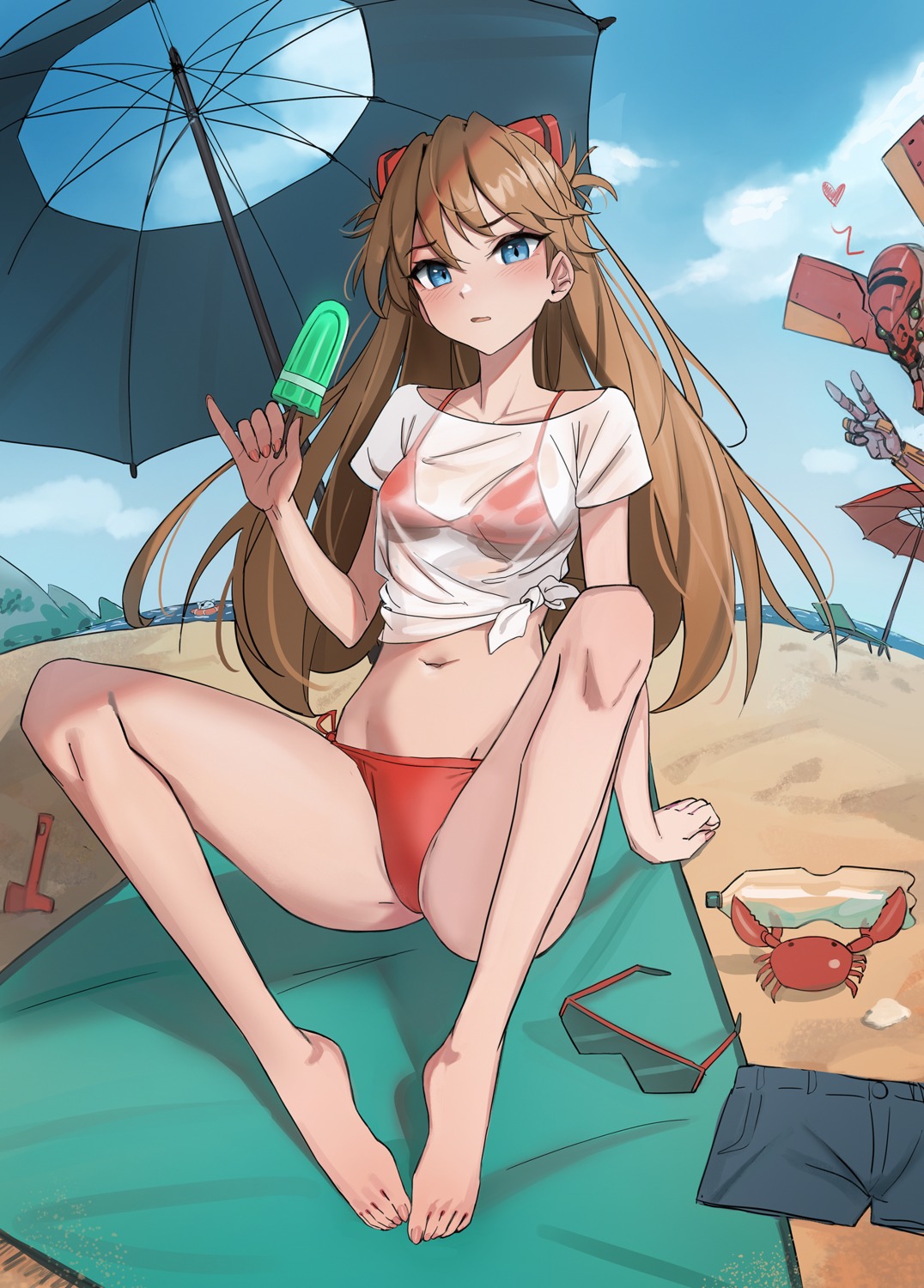 bikini eva_02 kiritzugu mecha neon_genesis_evangelion see_through souryuu_asuka_langley swimsuits wet_clothes