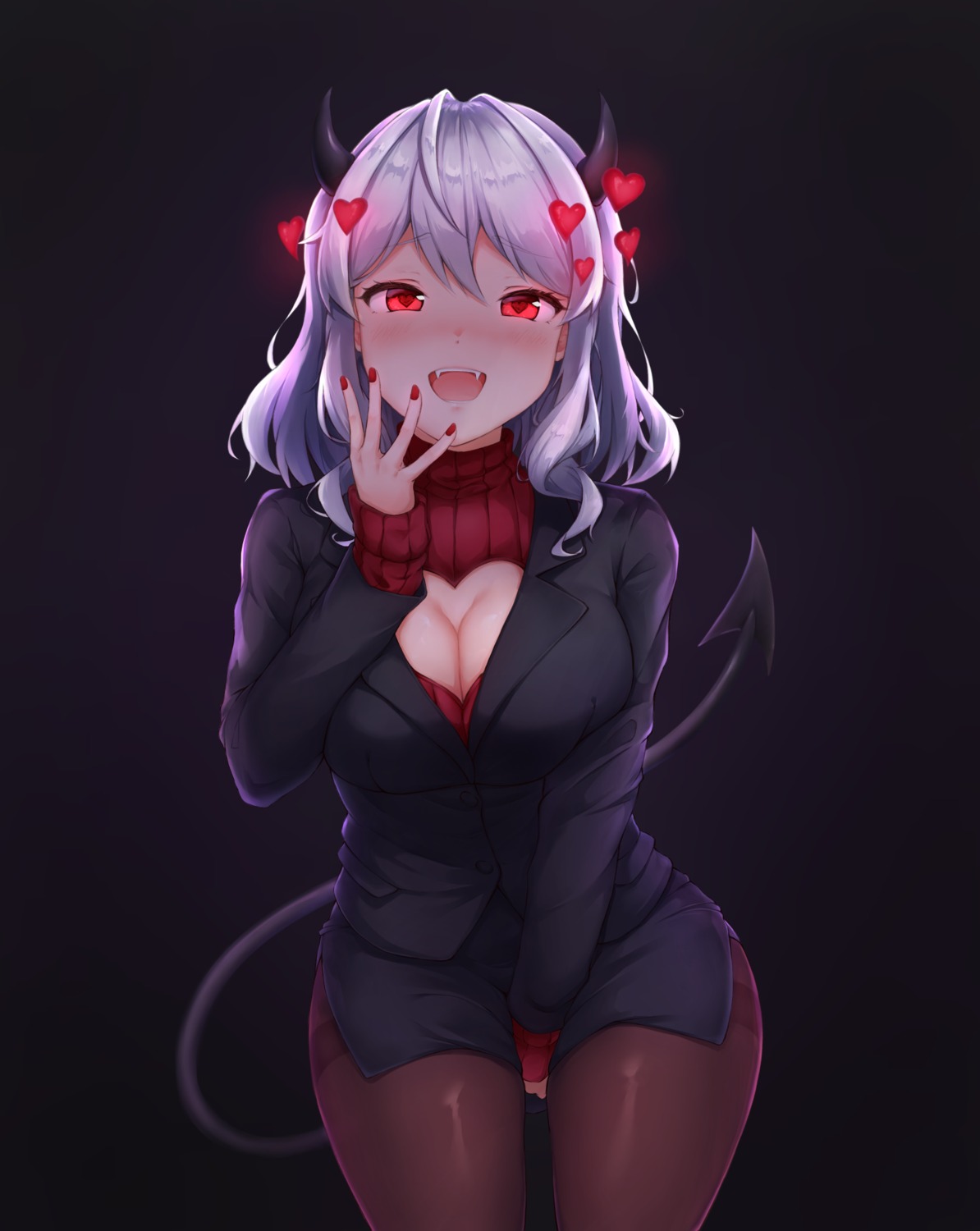 business_suit cleavage helltaker horns modeus_(helltaker) pantyhose ripong sweater tail