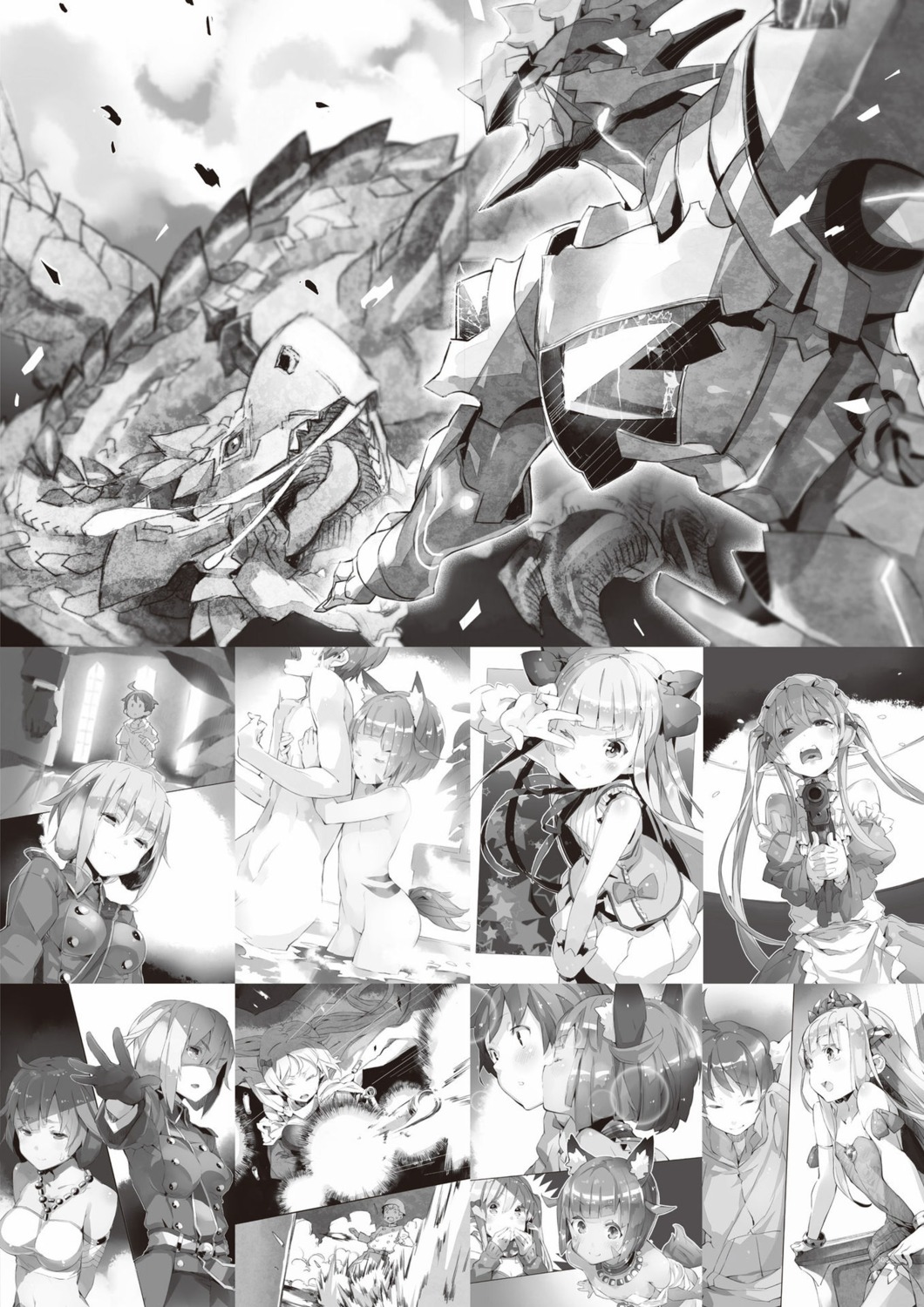 animal_ears bathing digital_version gun maid monochrome naked outbreak_company pointy_ears tail wet yuugen