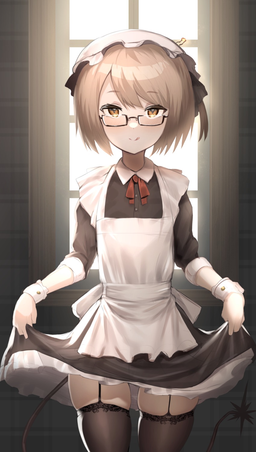 maid megane skirt_lift stockings tail thighhighs unizou_(artist)