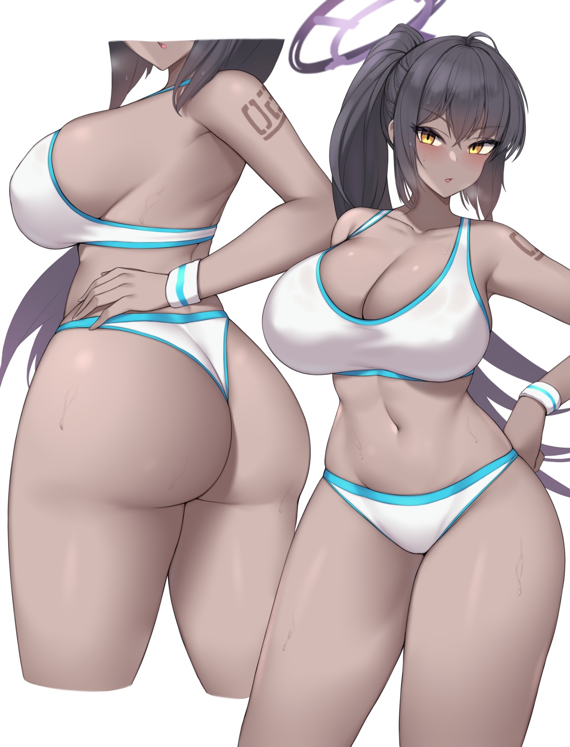 ass blue_archive bra buruma cleavage gym_uniform halo kakudate_karin kuavera tattoo thong