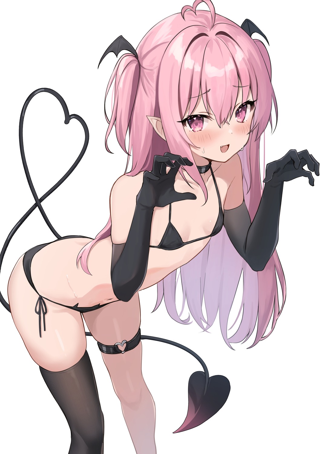 bikini devil garter loli okiq pointy_ears swimsuits tail thighhighs wings