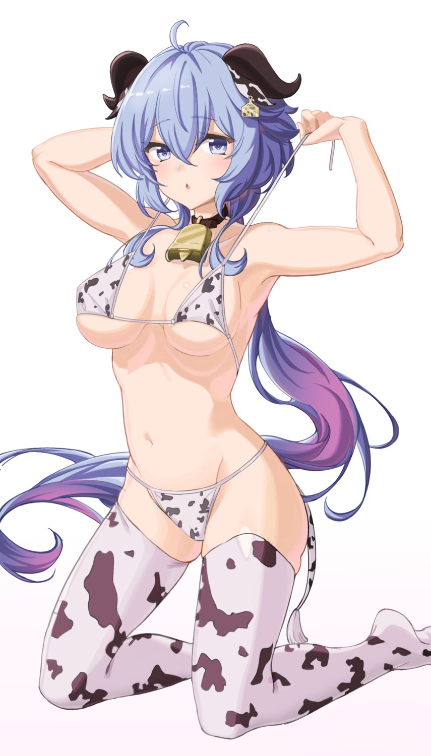 animal_ears bikini erect_nipples ganyu genshin_impact horns o-los swimsuits tail thighhighs undressing