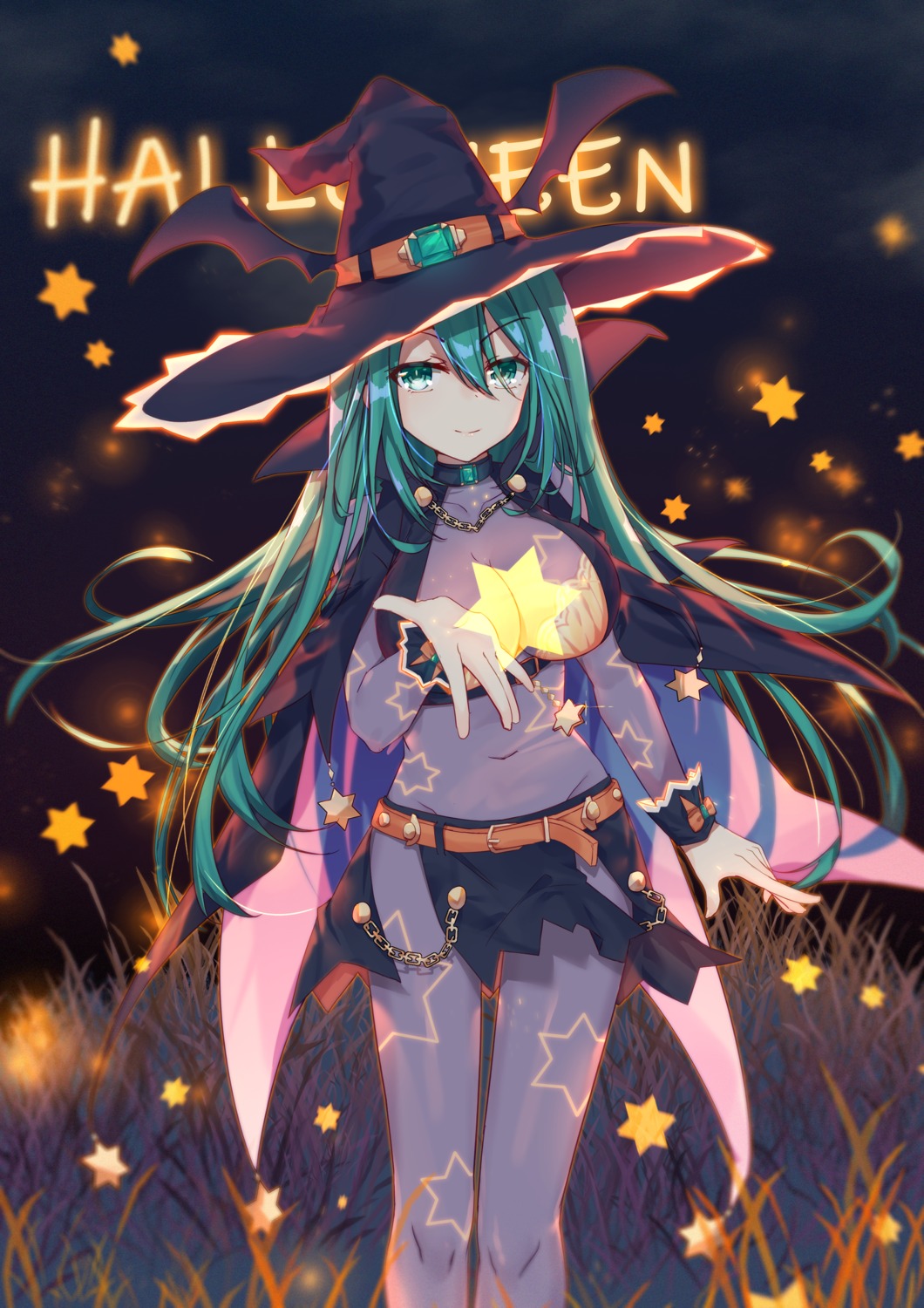 cleavage date_a_live halloween kyouno_natsumi mo_(pixiv9929995) tattoo witch