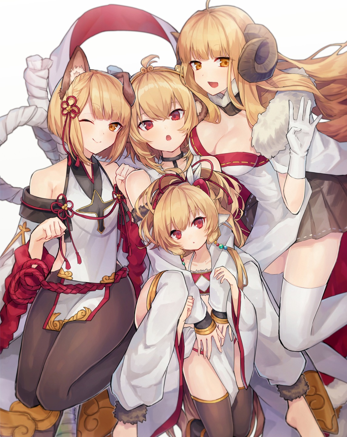 .com_(cu_105) andira_(granblue_fantasy) anila_(granblue_fantasy) animal_ears cleavage granblue_fantasy horns japanese_clothes makira_(granblue_fantasy) pantyhose thighhighs vajra_(granblue_fantasy)