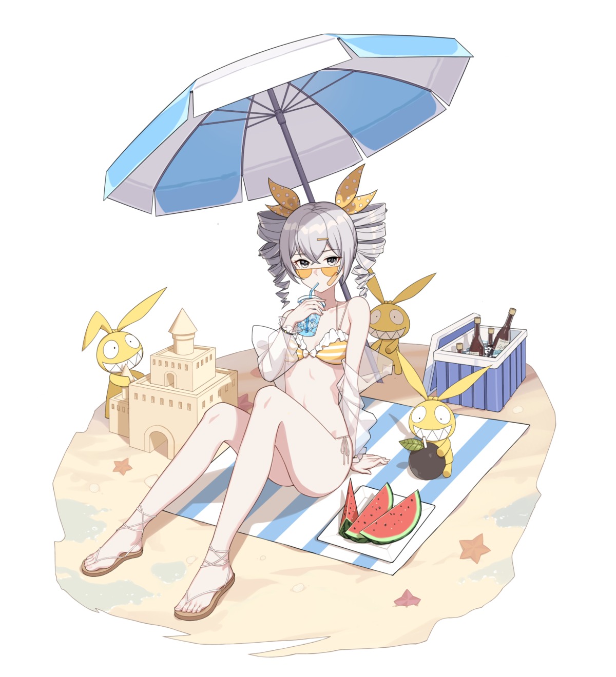 benghuai_xueyuan bikini bronya_zaychik cleavage honkai_impact megane open_shirt see_through swimsuits youx