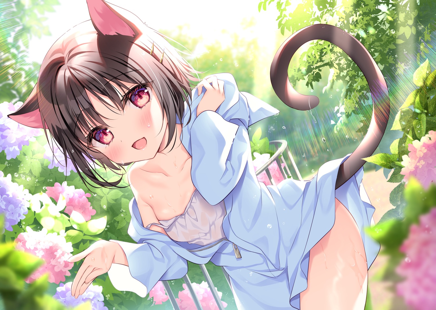 animal_ears detexted lingerie loli nekomimi see_through shikitani_asuka tail wet wet_clothes