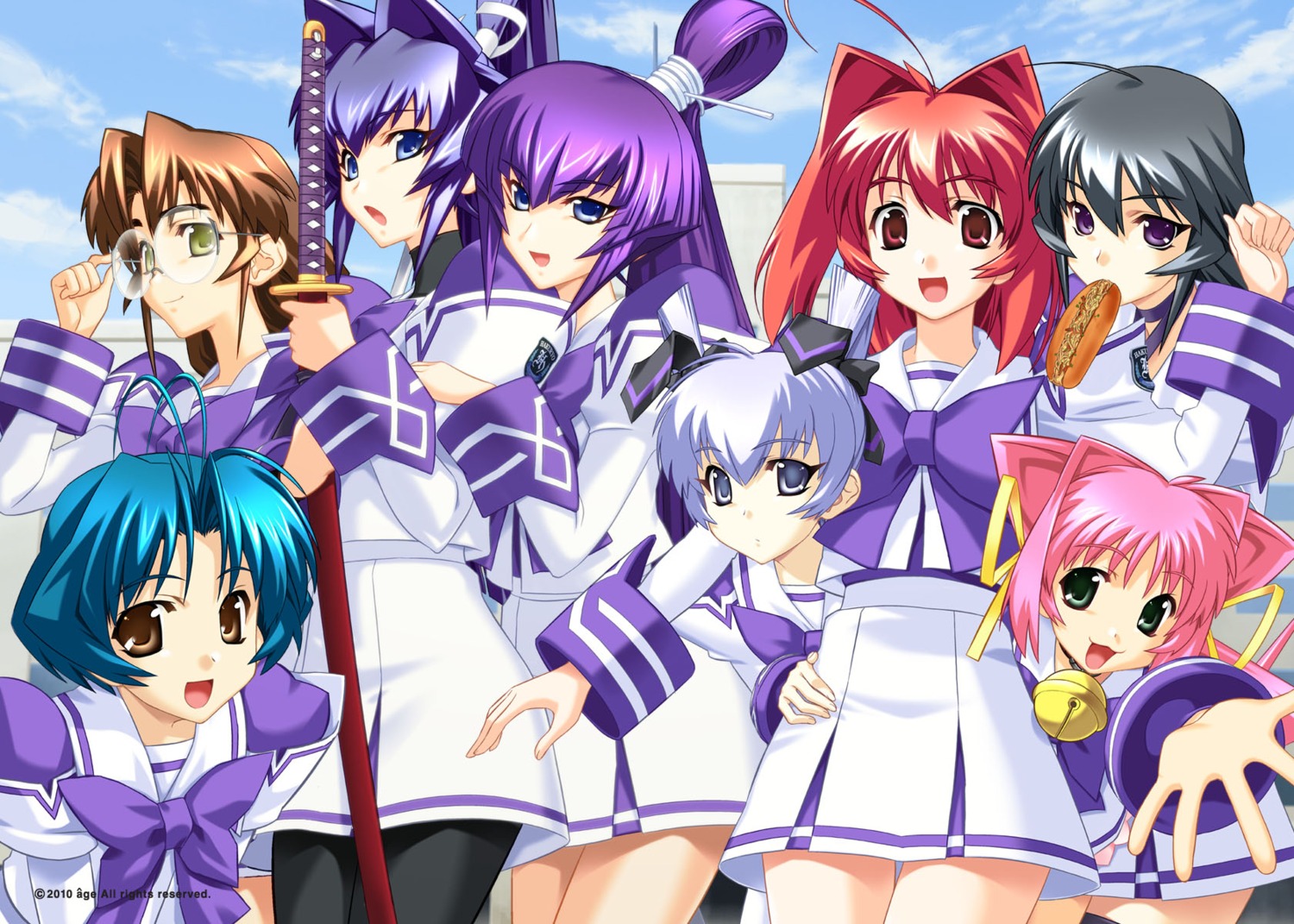 animal_ears ayamine_kei bou kagami_sumika koubuin_yuuhi megane mitsurugi_meiya muvluv pantyhose sakaki_chizuru seifuku sword tamase_miki wallpaper yashiro_kasumi yoroi_mikoto