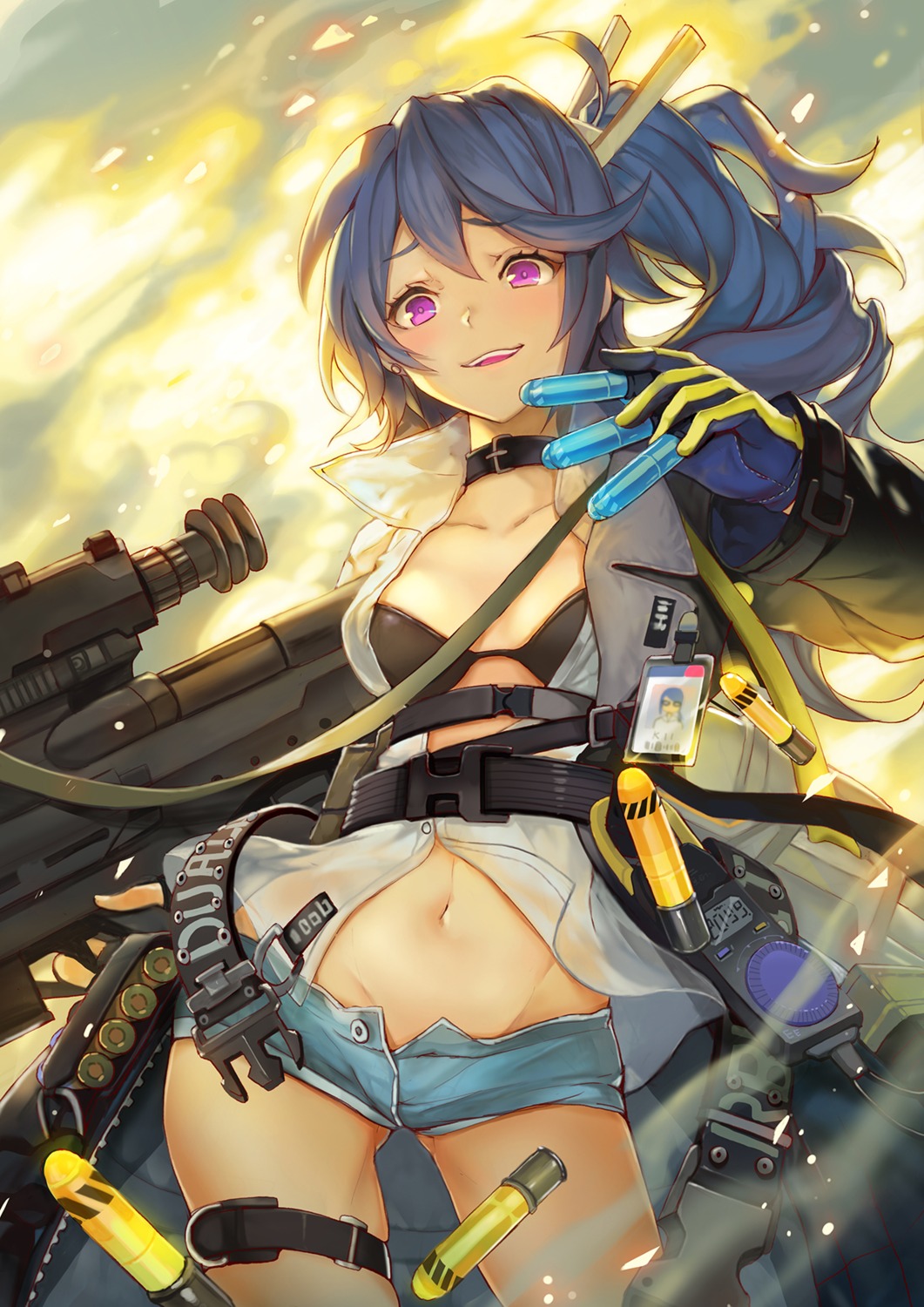 bikini_top cleavage garter girls_frontline gun k11_(girls_frontline) open_shirt see_through sibyl swimsuits