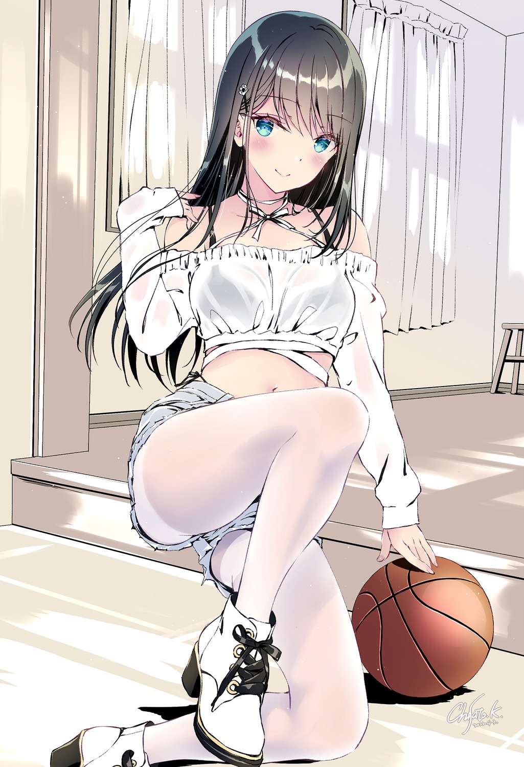 basketball bra kobayashi_chisato pantyhose see_through torn_clothes