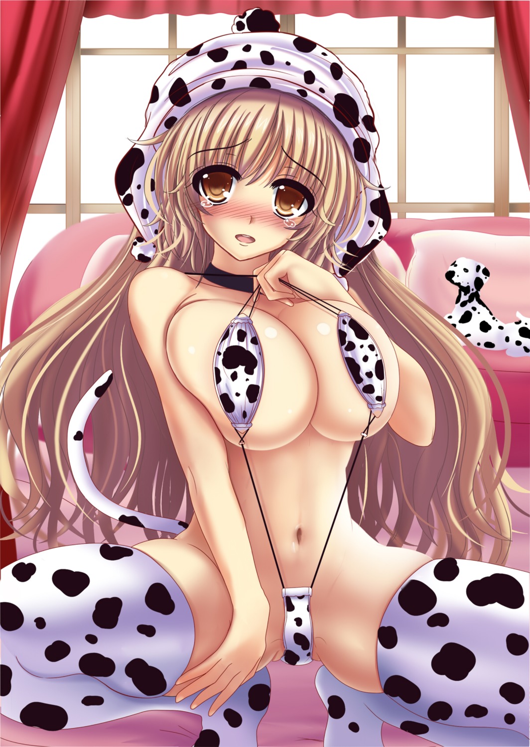 cleavage kurowana sling_bikini swimsuits tail thighhighs