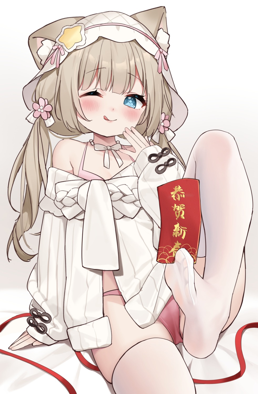 animal_ears bra feet nekomimi pantsu sweater tagme thighhighs