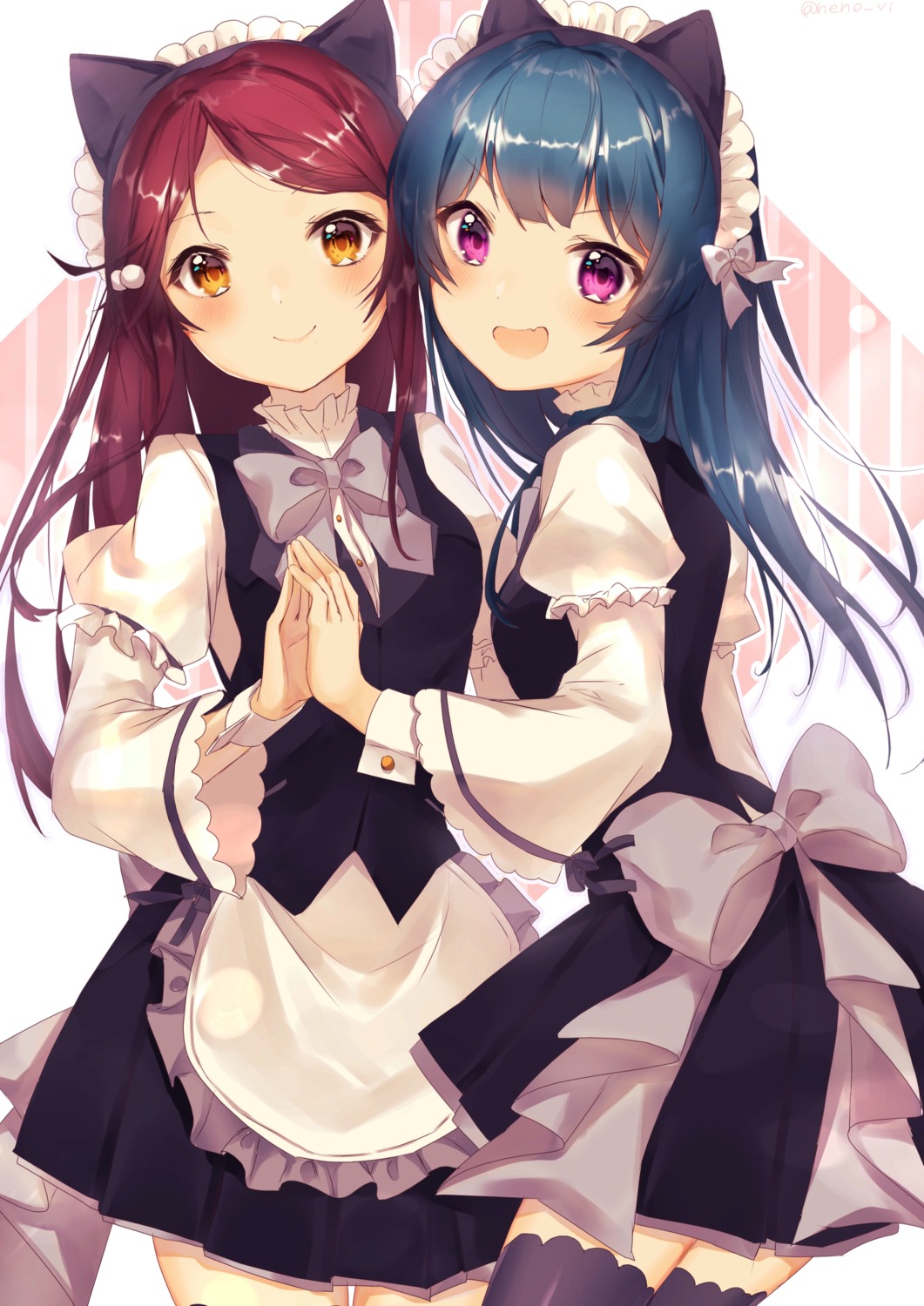 animal_ears love_live!_sunshine!! maid nenobi_(nenorium) sakurauchi_riko thighhighs tsushima_yoshiko