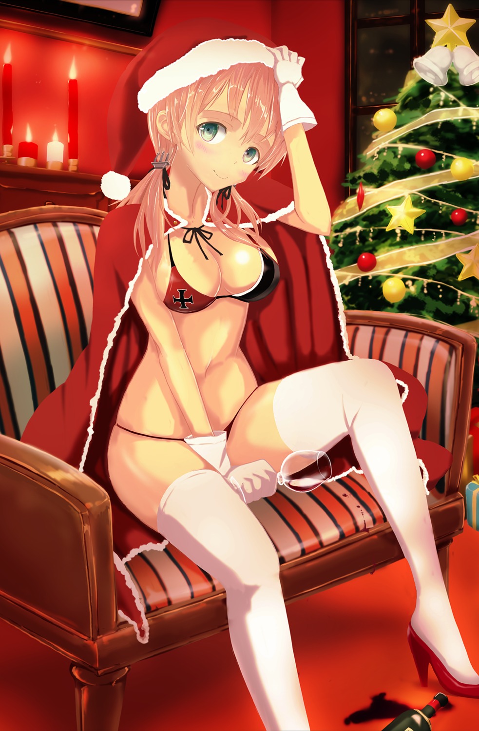 bikini christmas cleavage heels kantai_collection nanai prinz_eugen_(kancolle) swimsuits thighhighs