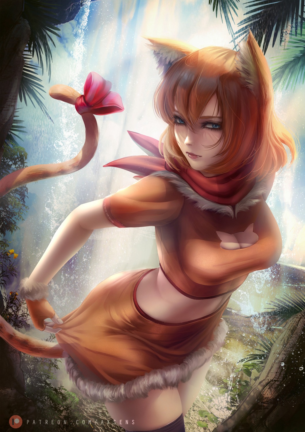 animal_ears axsens cleavage nekomimi tail thighhighs