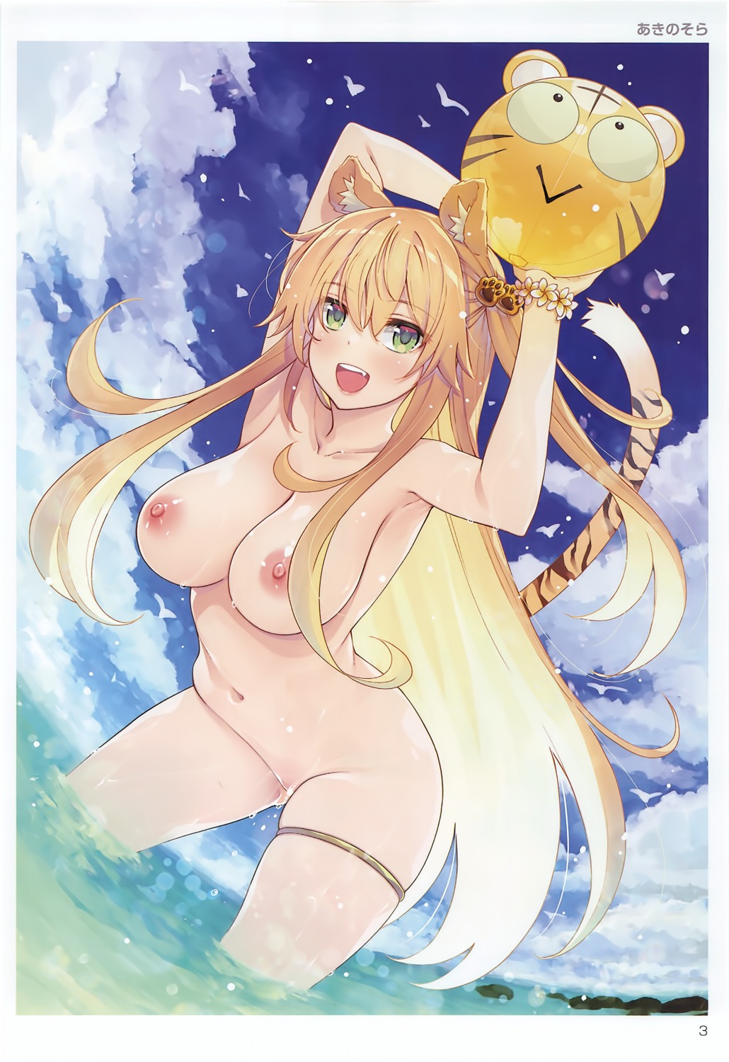 akino_sora animal_ears censored garter naked nipples tail toranoana wet